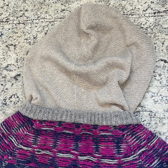 FREE PEOPLE M Wool Nylon Blend Tan Hooded Sweater Jacket Blue Cardigan - Picture 14 of 14